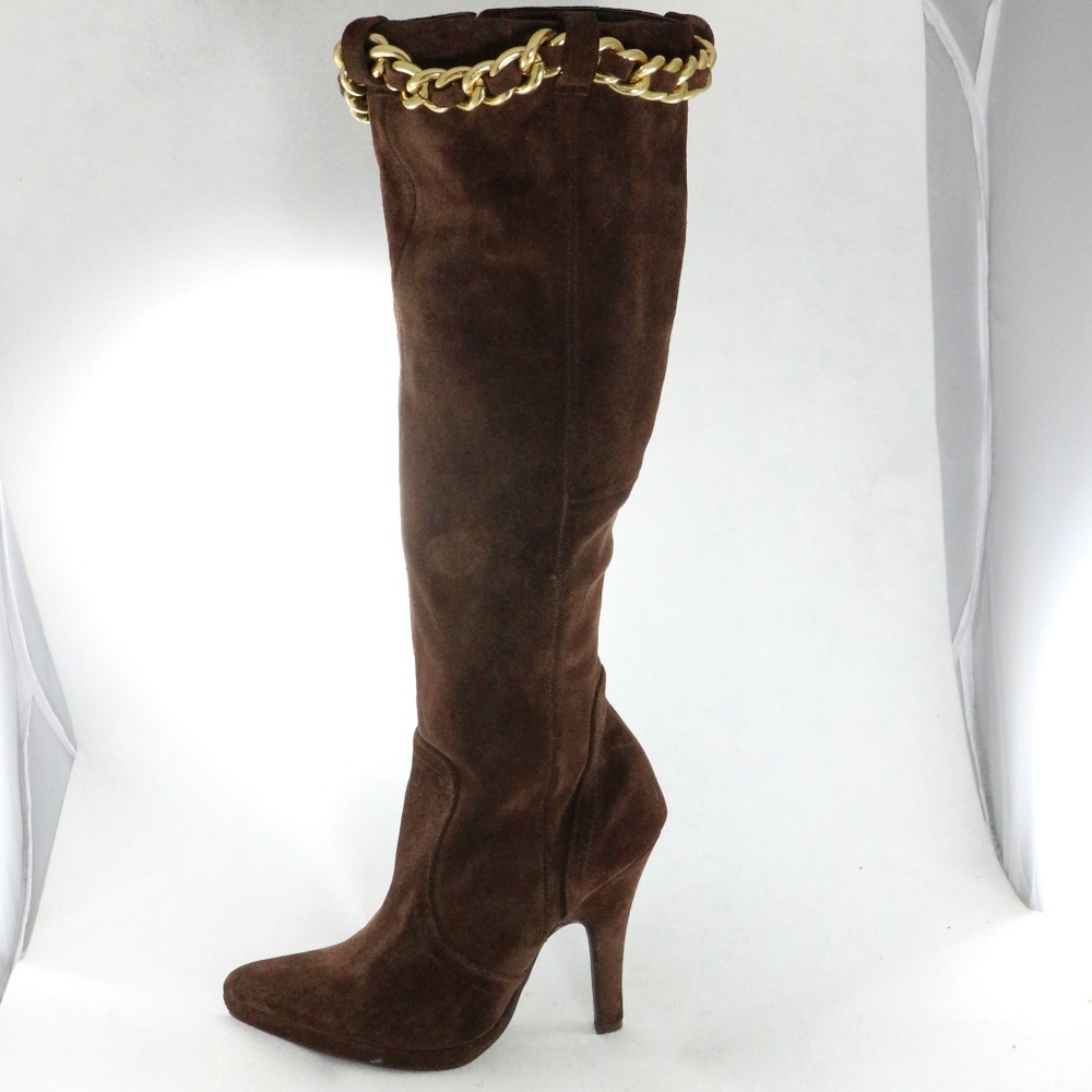 Like New HOT IN HOLLYWOOD Choc Suede Zip Up Boots